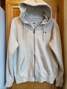 Vans Cream Zip-Up Hooded Sweatshirt with Pockets Mens Size S